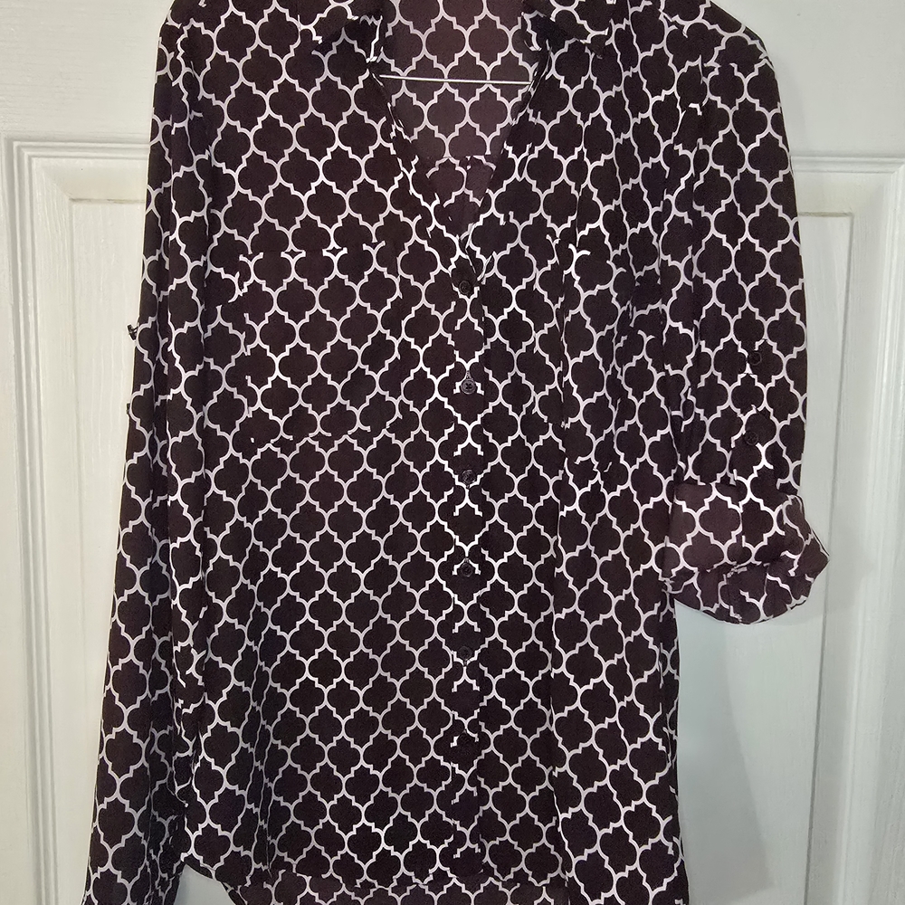 Express Geometric Patterned Women's Top - Burgund… - image 2